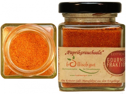 Paprika-Rauch-Salz ist scharf und geeignet für  Schaschlik, Gulasch, Tomaten, Nudelgerichte, zu Quark und Butter